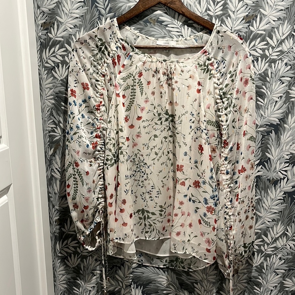 Joie Floral Cream Women’s Long Sleeve Blouse size Small